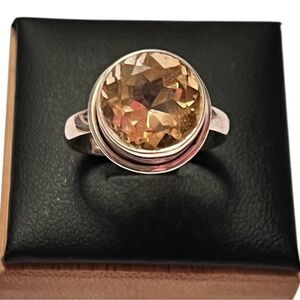 Amazing Sterling Silver Huge Citrine Ring Size 7